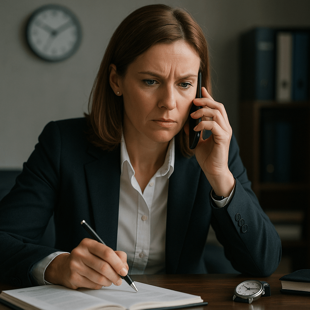 Abogada atendiendo una llamada